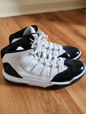 Jordan White Black Athletic Sneakers with Purple Jumpman